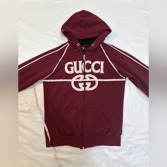 Vintage 90s Y2K Gucci Full Zip Logo Hoodie - Maroon - XL - Picture 5 of 7